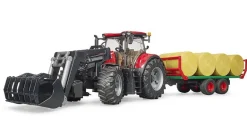 Bruder Case IH Optum 300CVX Toy Tractor and Bale Transport Trailer