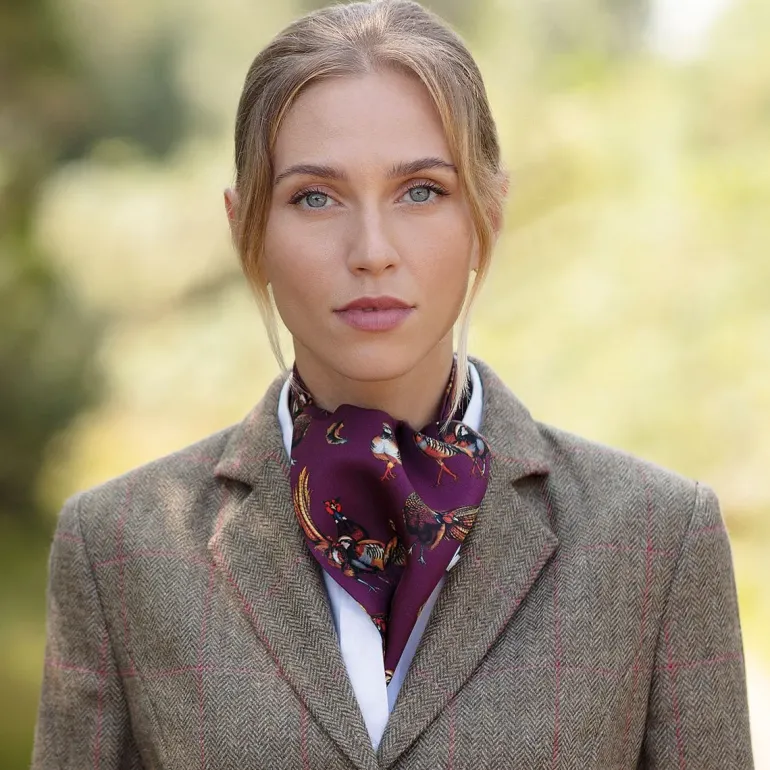 Clare Haggas Here Come The Girls Game Birds Cravat Mulberry