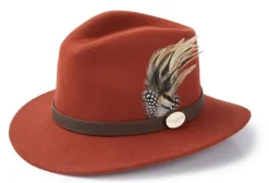 Hicks & Brown Suffolk Fedora Hat Fawn Feather (Guinea & Pheasant Feather)