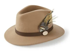 Hicks & Brown Suffolk Fedora Hat Fawn Feather (Guinea & Pheasant Feather)