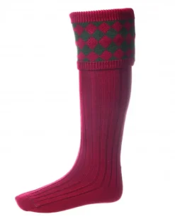 House Of Cheviot Men's Chessboard Sock Brick Red/Spruce
